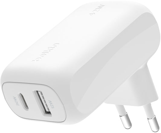 Carregador de Rede Belkin BoostCharge Dual, 42W, 3A, 1 x USB-A - 1 x USB-C, Branco WCB009vfWH