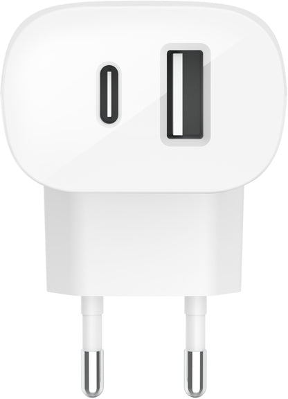 Carregador de Rede Belkin BoostCharge Dual, 37W, 3A, 1 x USB-A - x USB-C, Branco WCB007vfWH