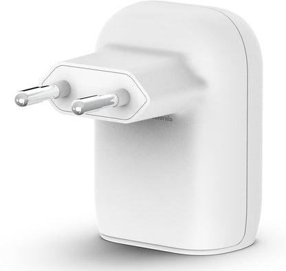 Carregador de Rede Belkin BoostCharge Dual, 37W, 3A, 1 x USB-A - x USB-C, Branco WCB007vfWH