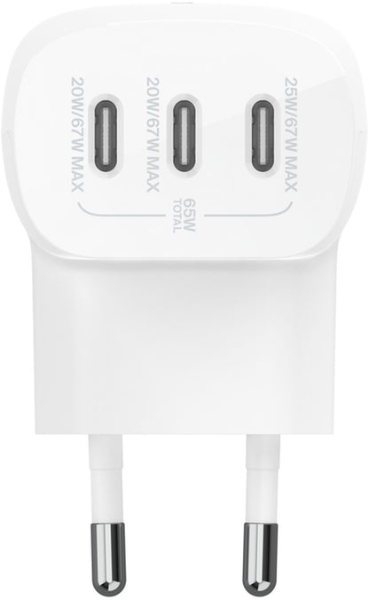 Carregador de Rede Belkin BoostCharge, 67W, 3A, 3 x USB-C, Branco WCC002vfWH