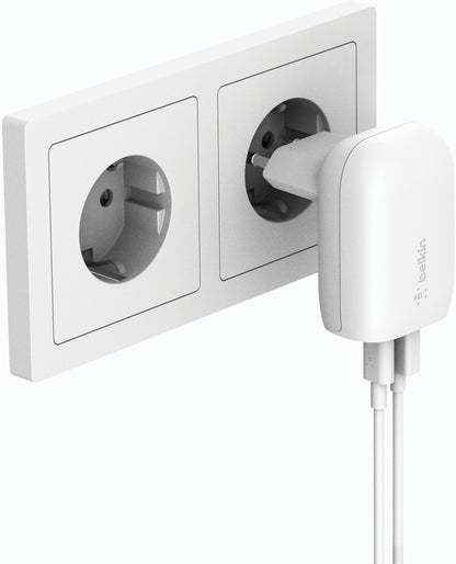 Carregador de Rede Belkin BoostCharge Dual, 37W, 3A, 1 x USB-A - x USB-C, Branco WCB007vfWH