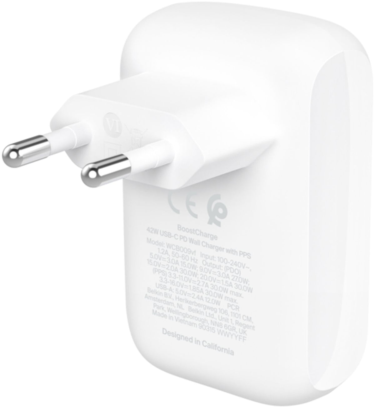 Carregador de Rede Belkin BoostCharge Dual, 42W, 3A, 1 x USB-A - 1 x USB-C, Branco WCB009vfWH
