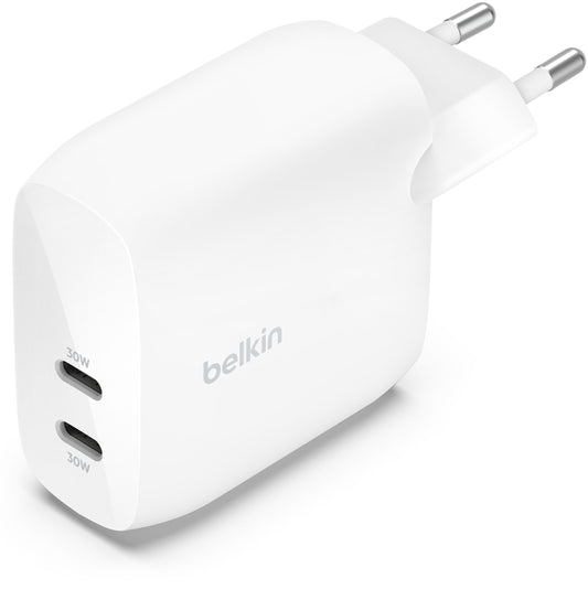 Carregador de Rede Belkin BoostCharge Pro Dual, 60W, 3A, 2 x USB-C, Branco WCB010vfWH