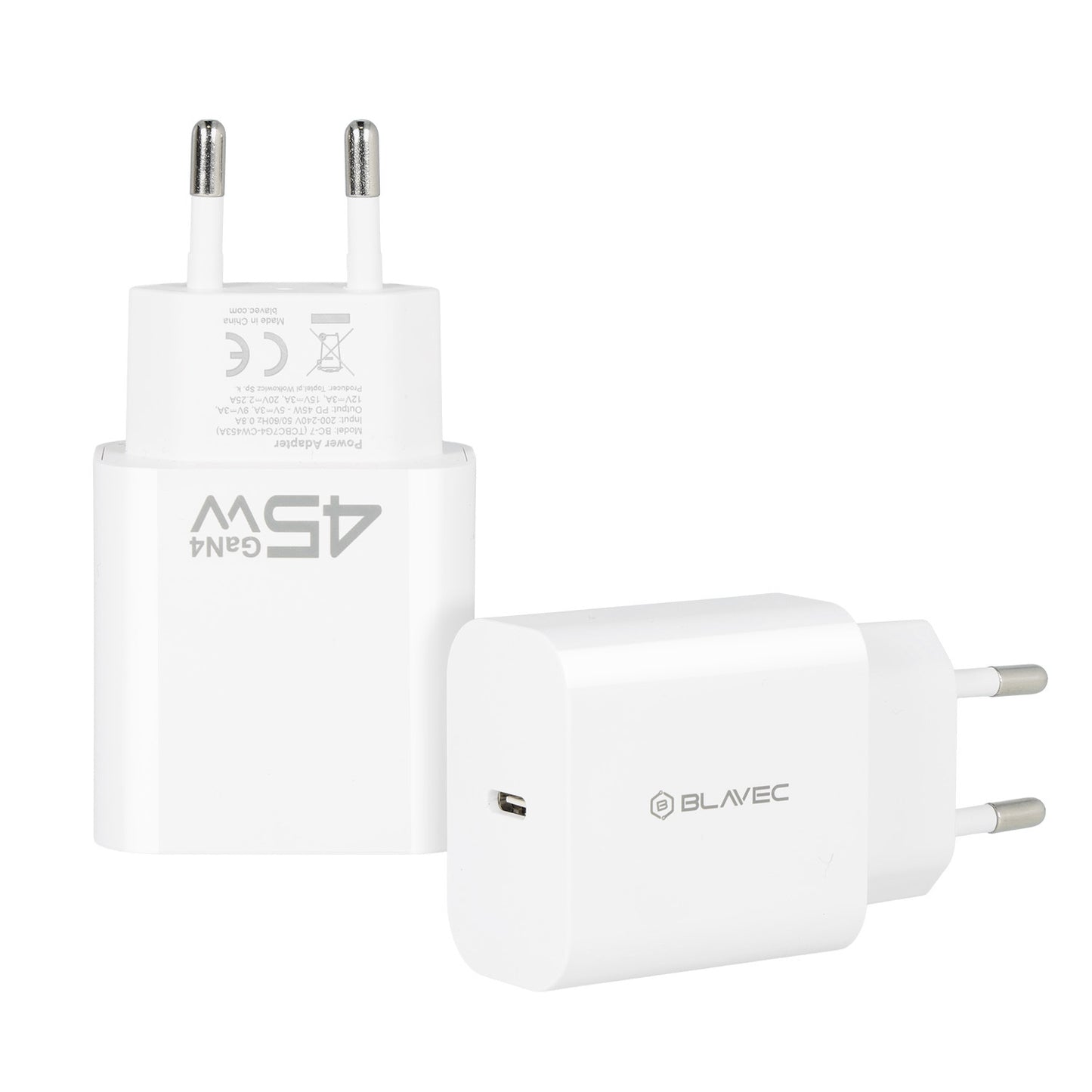 Carregador de Rede Blavec BC-7, 45W, 3A, 1 x USB-C, Branco