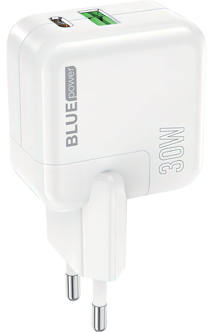 Carregador de rede BLUE Power BC111A, 30W, 3A, 1 x USB-A - 1 x USB-C, branco 