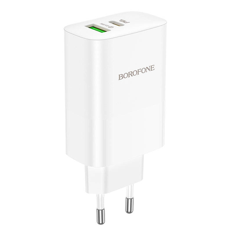 Carregador de rede Borofone BN10, 65W, 5A, 1 x USB-A - 1 x USB-C, branco 