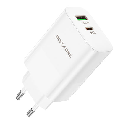 Carregador de rede Borofone BN10, 65W, 5A, 1 x USB-A - 1 x USB-C, branco 