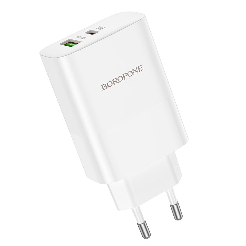 Carregador de rede Borofone BN10, 65W, 5A, 1 x USB-A - 1 x USB-C, branco 