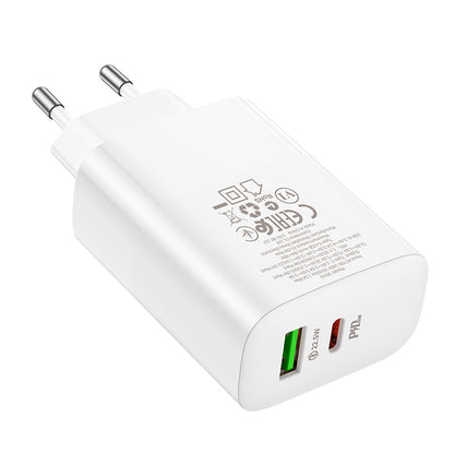 Carregador de rede Borofone BN10, 65W, 5A, 1 x USB-A - 1 x USB-C, branco 