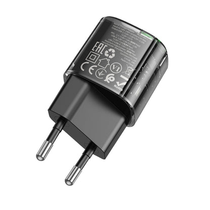 Carregador de Rede Borofone BN17 Sunlight, 20W, 3A, 1 x USB-A - 1 x USB-C, Preto