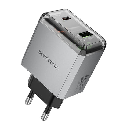 Carregador de Rede Borofone BN20 Lena, 35W, 3A, 1 x USB-A - 1 x USB-C, Cinzento