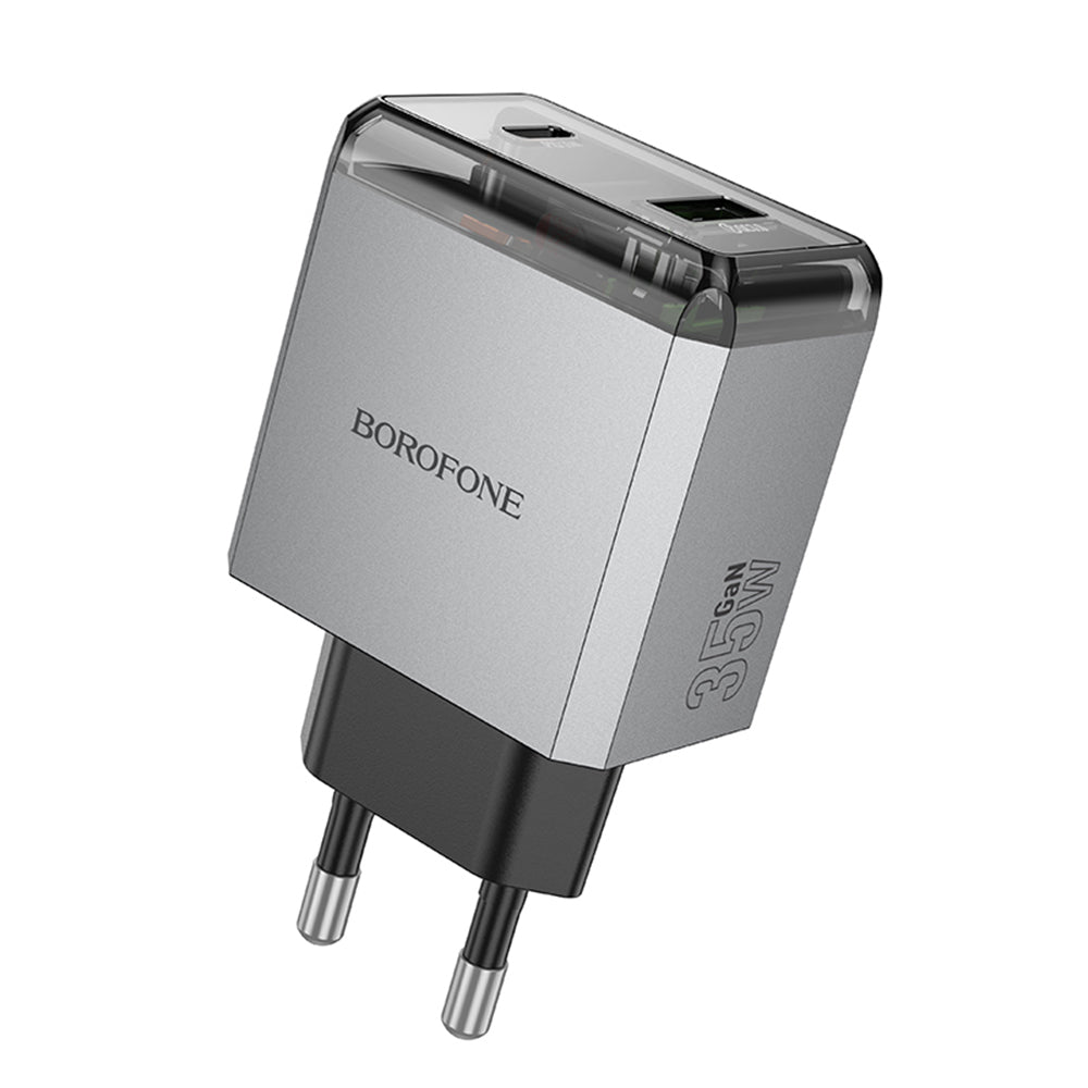 Carregador de Rede Borofone BN20 Lena, 35W, 3A, 1 x USB-A - 1 x USB-C, Cinzento