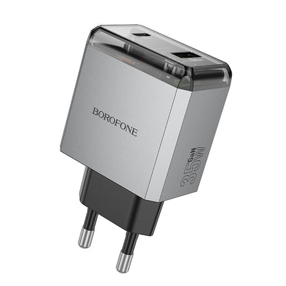 Carregador de Rede Borofone BN20 Lena, 35W, 3A, 1 x USB-A - 1 x USB-C, Cinzento
