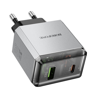 Carregador de Rede Borofone BN20 Lena, 35W, 3A, 1 x USB-A - 1 x USB-C, Cinzento