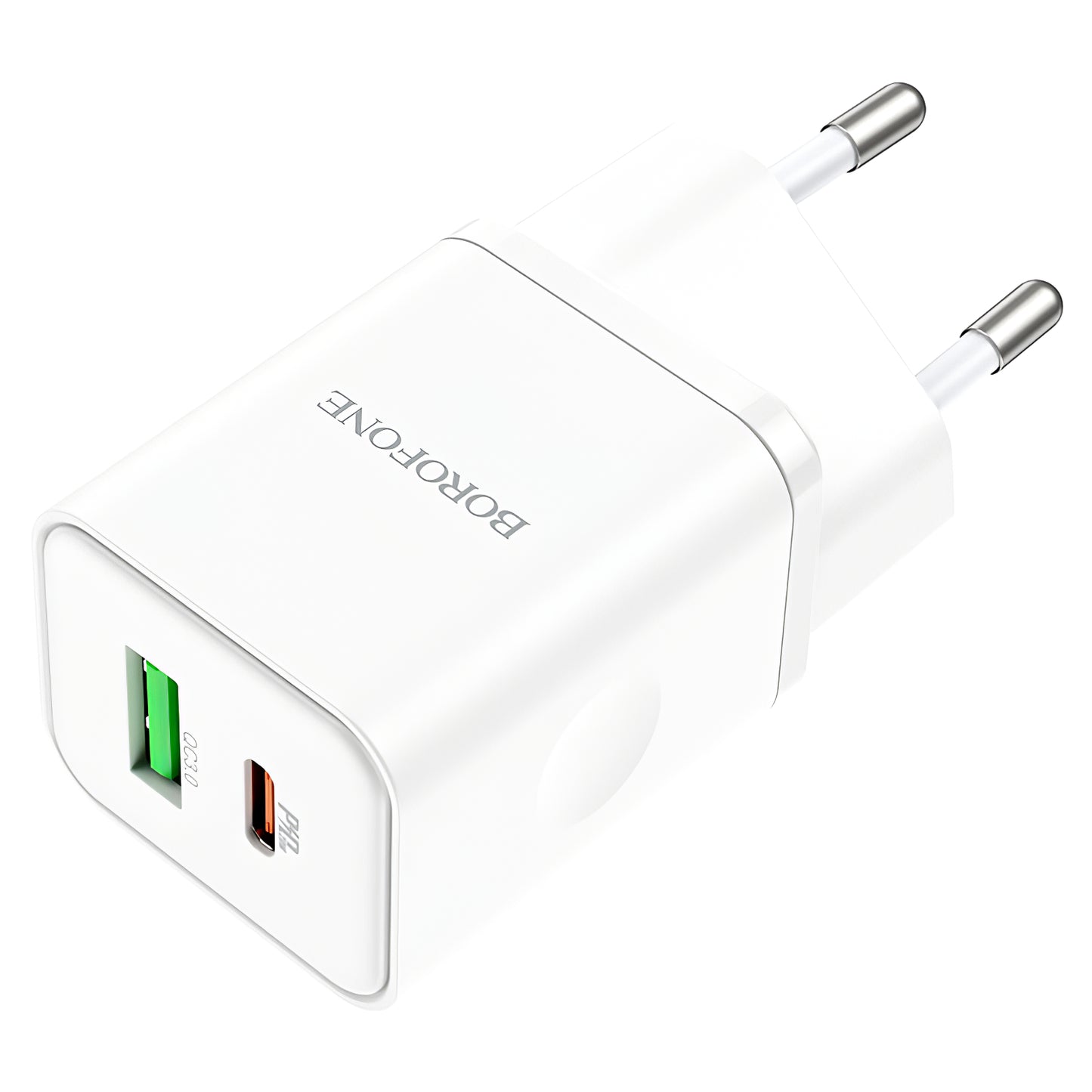 Carregador de rede Borofone BN7, 20W, 3A, 1 x USB-A - 1 x USB-C, branco 