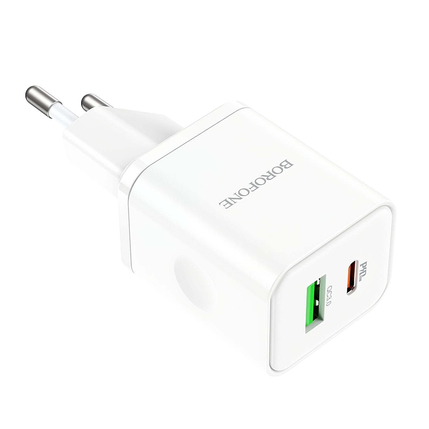 Carregador de rede Borofone BN7, 20W, 3A, 1 x USB-A - 1 x USB-C, branco 