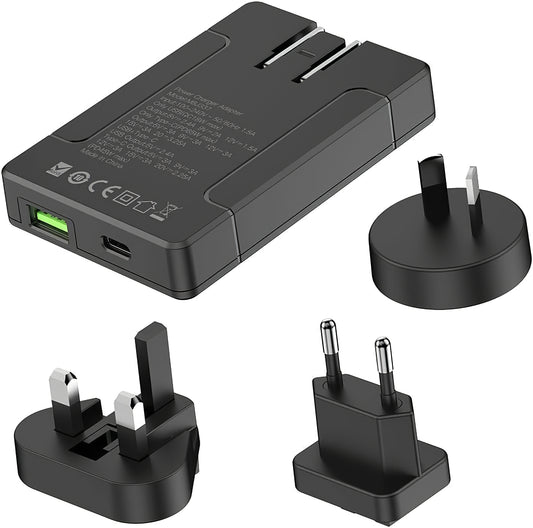 Carregador de rede Budi, 65W, 3A, 1 x USB-A - 1 x USB-C, preto