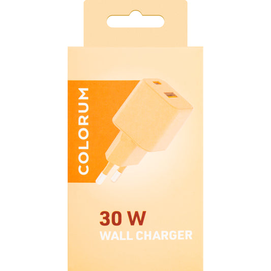 Carregador de rede Colourum CLS30-AC-14, 30W, 3A, 1 x USB-A - 1 x USB-C, cor de laranja