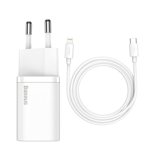 Carregador de rede Baseus Super Si com cabo Lightning, 20W, 3A, 1 x USB-C, branco TZCCCSUP-B02 