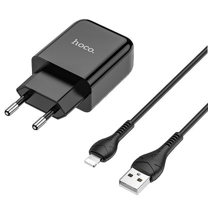 Carregador de Rede com Cabo Lightning HOCO N2, 10W, 2A, 1 x USB-A, Preto
