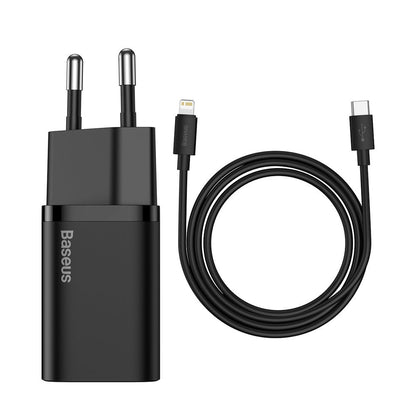 Carregador de rede Baseus Super Si com cabo Lightning, 20 W, 3 A, 1 x USB-C, preto TZCCCSUP-B01