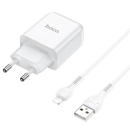 Carregador de Rede com Cabo Lightning HOCO N2, 10W, 2A, 1 x USB-A, Branco