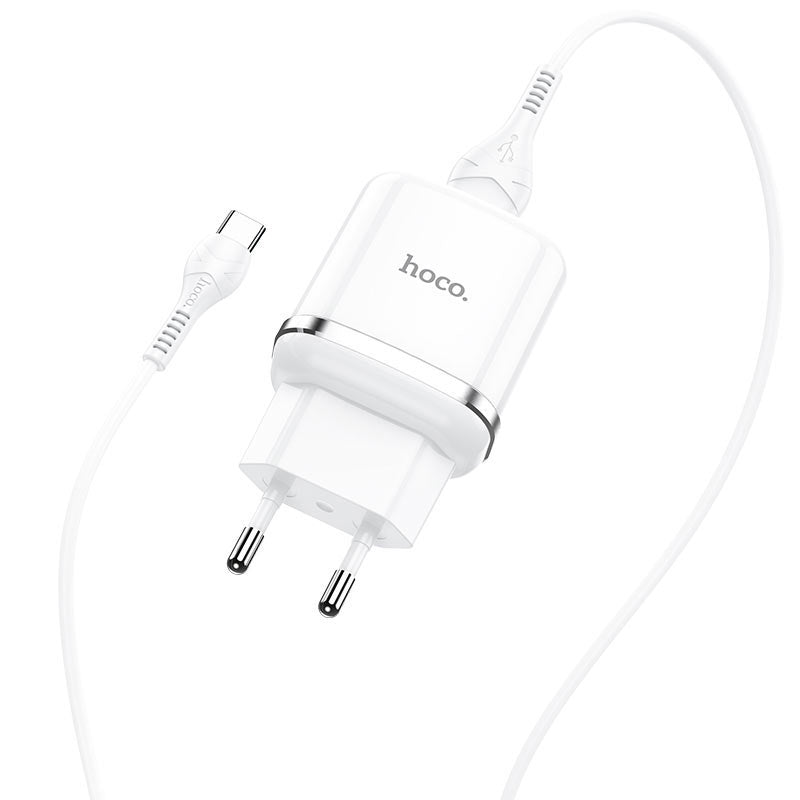 Carregador de rede com cabo USB-C HOCO N3, 18W, 3A, 1 x USB-A, branco