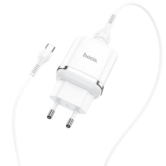 Carregador de rede com cabo USB-C HOCO N3, 18W, 3A, 1 x USB-A, branco