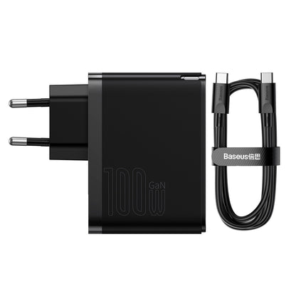 Carregador de Rede com Cabo USB-C Baseus GaN5 Pro, 100W, 3A, 1 x USB-A - 1 x USB-C, Preto CCGP090201