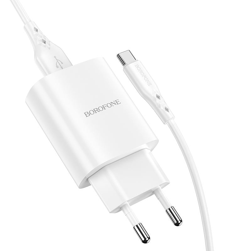 Carregador de rede com cabo USB-C Borofone BN1, 10 W, 2,1 A, 1 x USB-A, branco