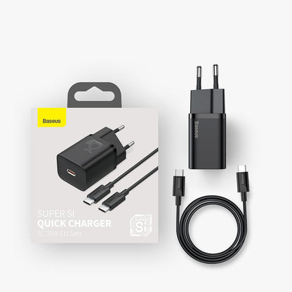 Carregador de rede Baseus Super Si USB-C com cabo USB-C, 25W, 3A, 1 x USB-C, preto TZCCCSUP-L01 