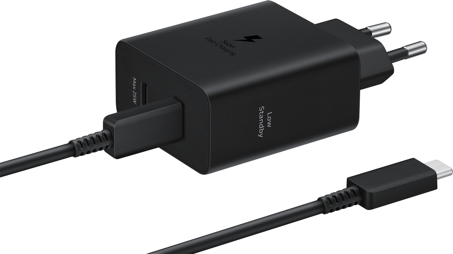 Carregador de rede Samsung com cabo USB-C, 50 W, 3 A, 2 x USB-C, preto EP-T5020XBEGEU