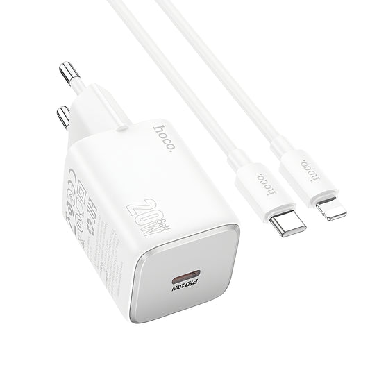 Carregador de Rede com Cabo Lightning HOCO N40, 20W, 3A, 1 x USB-C, Branco