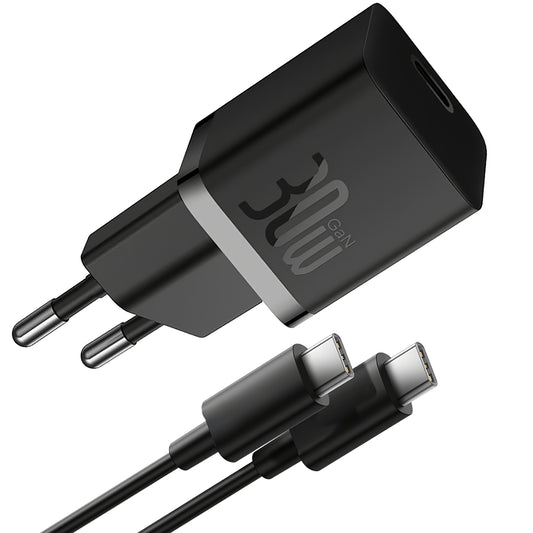 Baseus GaN5S Carregador de rede com cabo USB-C GaN5S, 30W, 3A, 1 x USB-C, preto P1011090902113113-00