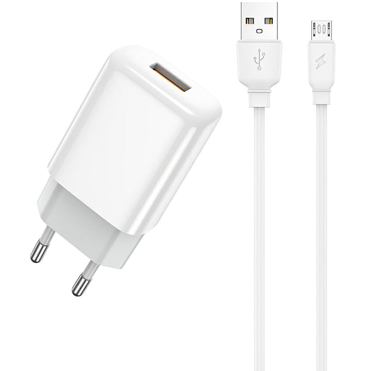 Carregador de rede Prestico F7S com cabo microUSB, 12 W, 2,4 A, 1 x USB-A, branco 