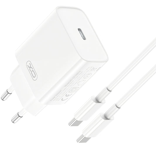 Carregador de Rede com Cabo USB-C XO Design CE15, 20W, 3A, 1 x USB-C, Branco