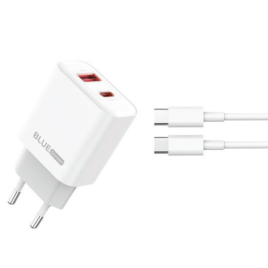 Carregador de rede com cabo USB-C Blue Power BPCE12C BPCE12C, 20W, 3A, 1 x USB-A - 1 x USB-C, branco