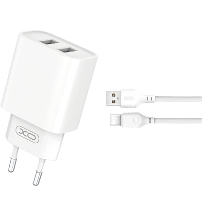 XO Design XO Design BPCE02C Carregador de rede com cabo USB-C, 10,5 W, 2,1 A, 2 x USB-A, branco 