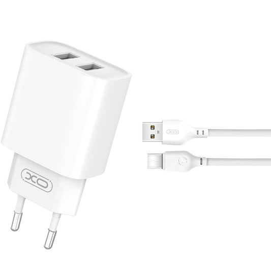 XO Design XO Design BPCE02C Carregador de rede com cabo USB-C, 10,5 W, 2,1 A, 2 x USB-A, branco 