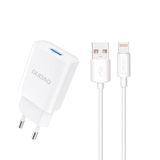 Carregador de Rede com Cabo Lightning Dudao A4EU, 10W, 2.1A, 1 x USB-A, Branco