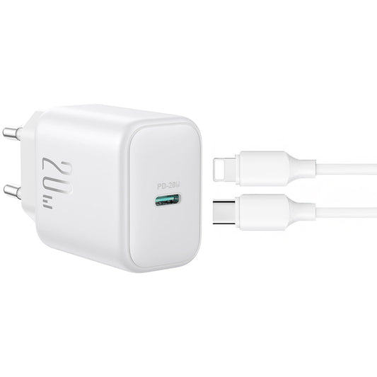 Carregador de Rede com Cabo Lightning Joyroom JR-TCF20, 20W, 3A, 1 x USB-C, Branco