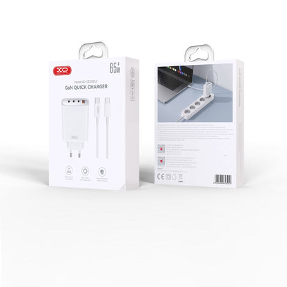 Carregador de rede com cabo USB-C XO Design CE23, 65 W, 3,25 A, 1 x USB-A - 3 x USB-C, branco 