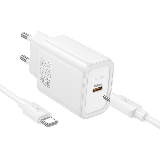 Carregador de Rede com Cabo USB-C HOCO N60, 20W, 3A, 1 x USB-C, Branco