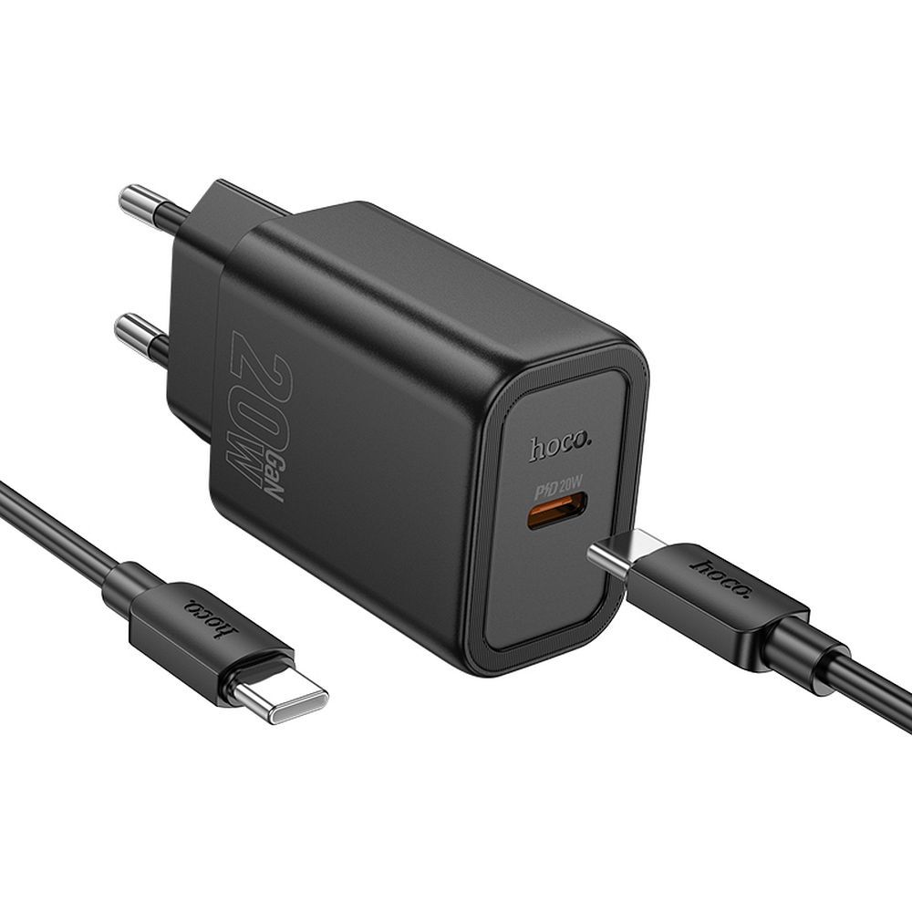 Carregador de Rede com Cabo USB-C HOCO N60, 20W, 3A, 1 x USB-C, Preto