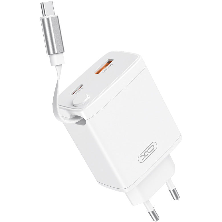Carregador de Rede com Cabo USB-C XO Design CE31, 30W, 3A, 1 x USB-A - 1 x USB-C, Branco