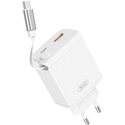 Carregador de Rede com Cabo USB-C XO Design CE31, 30W, 3A, 1 x USB-A - 1 x USB-C, Branco