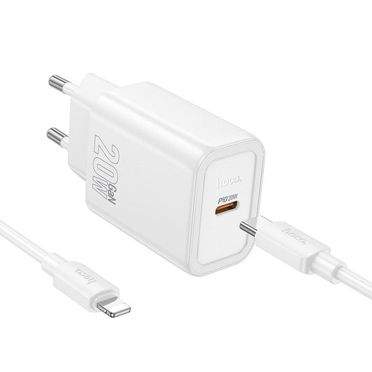 Carregador de Rede com Cabo Lightning HOCO N60, 20W, 3A, 1 x USB-C, Branco