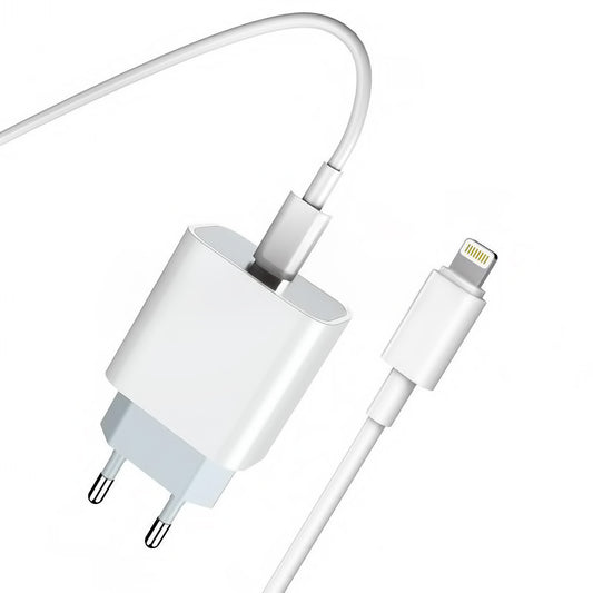 Carregador de Rede com Cabo Lightning Prestico F8S, 20W, 3A, 1 x USB-C, Branco