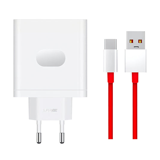 OnePlus VCBA0BEH Network Charger with USB-C Cable, 100W, 9.1A, 1 x USB-A, White 5461100521
