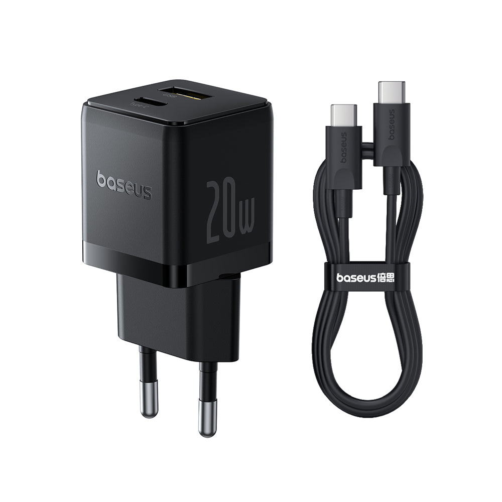 Carregador de Rede com Cabo USB-C Baseus Palm, 20W, 3A, 1 x USB-A - 1 x USB-C, Preto P10111608113-01